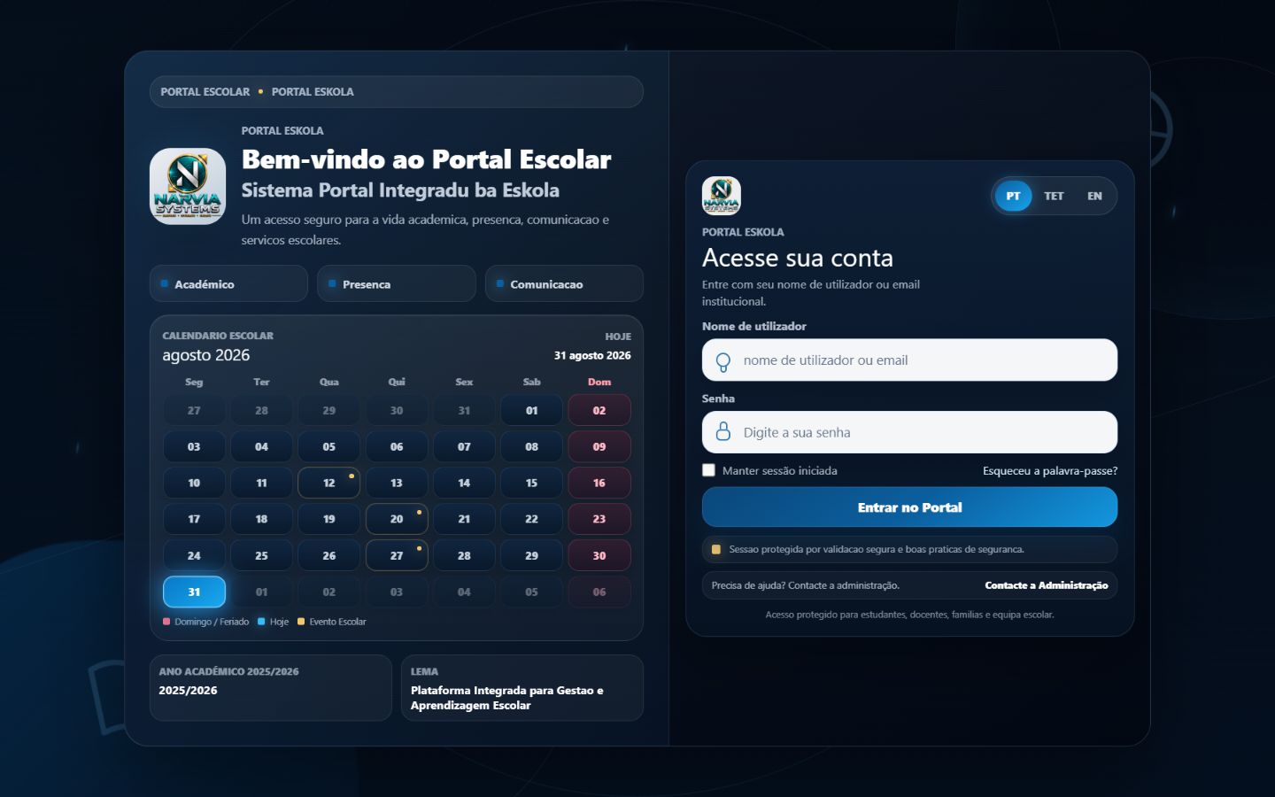 Real public login interface of Sistema Portal Integradu ba Eskola